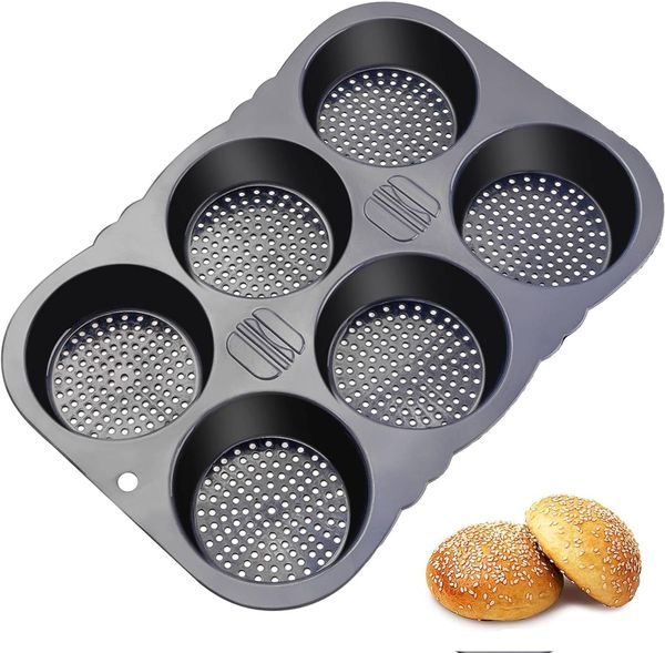 Stampo per hamburger a 6 fori Stampo per cottura in silicone Strumento per hamburger resistente alle alte temperature per uso domestico Stampo per forno Piastra per pane YFA1919