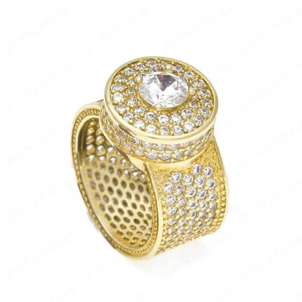 Moda hip hop masculino anel de bling na moda amarelo branco banhado a ouro bling cz anel de diamante para homens feminino agradável gift231q