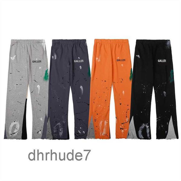 Calças masculinas de inverno galerias sweatpants dept manchado carta impressão homens mulheres casal solto versátil casual reto hgwe