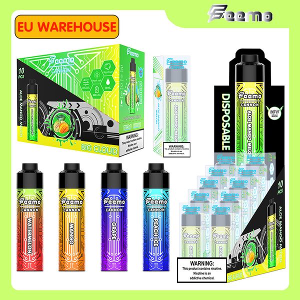 Magazzino UE Feemo Cannon Big Puff monouso Vape Pen E cig puff 12000 10000 18ML preriempito big cloud Puff 10K vapes cavo di tipo c carica con 0,5ohm ricaricabile