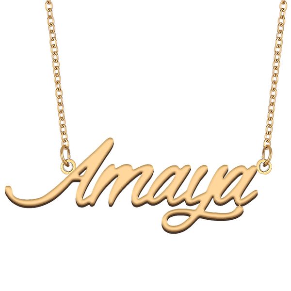 Amaya nome colar pingente para mulheres namorada presentes placa de identificação personalizada crianças melhores amigos jóias 18k banhado a ouro aço inoxidável
