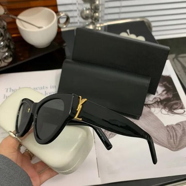 Luxus-Sonnenbrille für Damen und Herren, Designer-Logo, Y-SL-Gläser im gleichen Stil, klassisches Katzenauge, schmaler Rahmen, Schmetterlingsbrille, hochwertige Outdoor-Brille mit Box