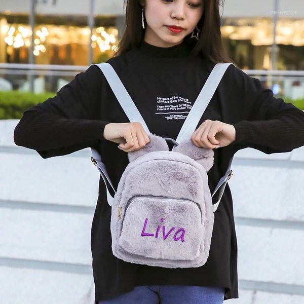 Borse da scuola Zaino in peluche Zaino da donna con nome ricamato personalizzato Borsa piccola Mini carino da viaggio per il tempo libero