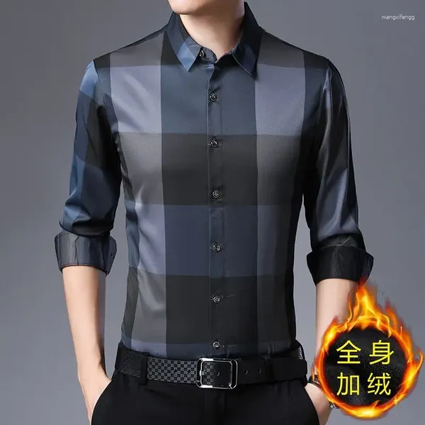 Camisas de vestido masculinas 2024 primavera outono moda xadrez turn-down colarinho manga longa roupas elegantes botões blusa masculina casual