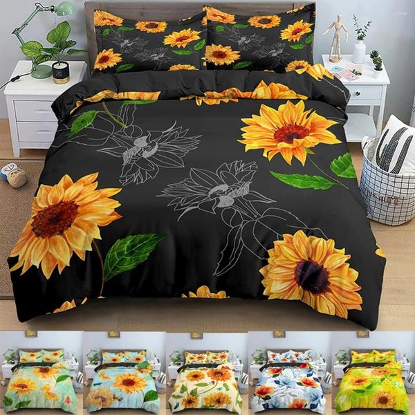 Conjuntos de cama Conjunto de impressão de girassol floral capa de edredão fronha colcha ue duplo king size adulto crianças acessórios de cama