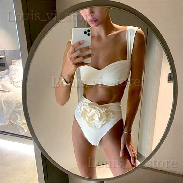 Kadın mayo bikinis set iki parça bikini mayo 2023 yeni kadınlar 3d çiçek mayo Brezilya Sling biquini yüksek bel mayo yaz T240222