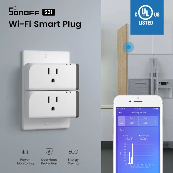 Controllo 1/2/3/4 PZ Itead SONOFF S31 US 15A Presa intelligente Wifi con monitoraggio energetico tramite eWeLink Presa di controllo Smart Home Wifi Interruttore presa