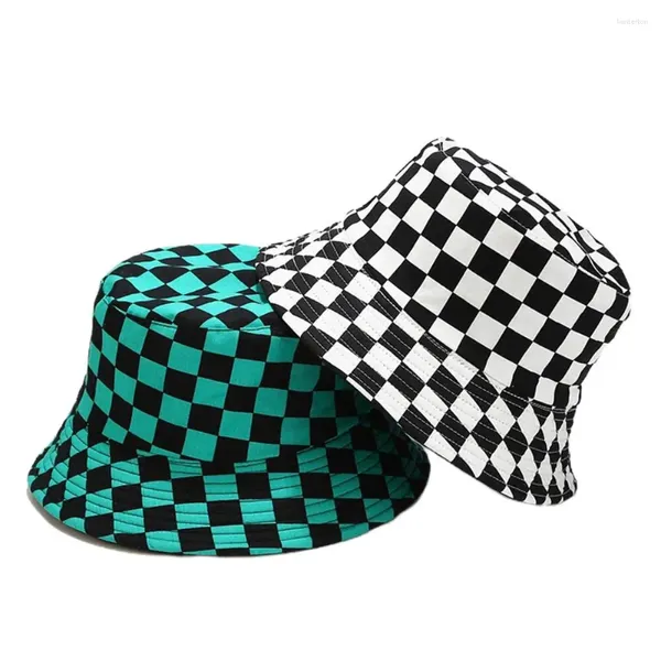 Berets Marke Baumwolle Plaid Eimer Hüte Unisex Sommer Im Freien Reise Panama Männlich Casual doppelseitige Becken Kappen Fasion