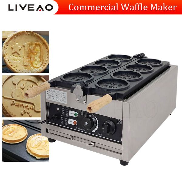 Novo fabricante de waffle de moeda redonda comercial elétrico de 4 peças com controle de temperatura de grau personalizado equipamento de lanche de crachá