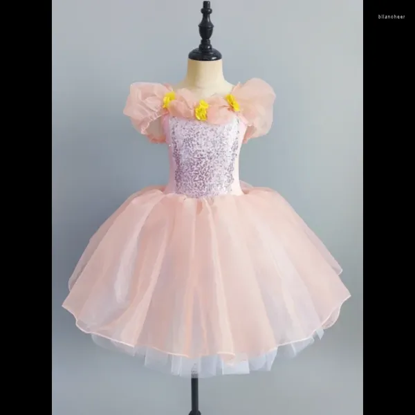 Palco desgaste crianças lantejoulas profissional balé saia cisne dança desempenho traje menina