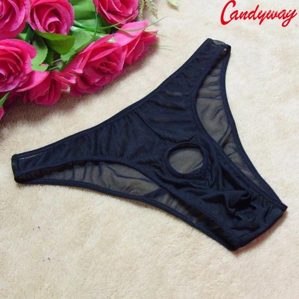 Unterhosen Männer Sexy Spitze Transparent Schwarz Bikini Unterwäsche Persönliche Slips Shorts Runde Loch Panty