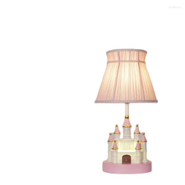 Lampade da tavolo Nordic Cartoon Pink Castle Camera da letto Luci in tessuto Romantic Kids Princess Room Decorazione Comodino Illuminazione notturna