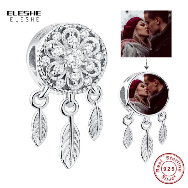 Medaglioni ELESHE 100% 925 Sterling Silver CZ Dreamcatcher Branelli di Fascino misura Braccialetti con ciondoli Personalizzati Foto Personalizzata Gioielli FAI DA TE