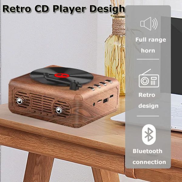 Alto-falantes portátil rádio fm builin alto-falante mini retro cd player design bluetooth alto-falante usb tf cartão mp3 leitor de música typec carregamento