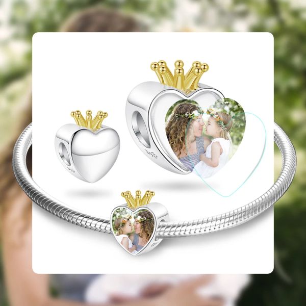 Medalhões Eleshe personalizar foto moda encantos 925 prata esterlina coroa coração contas caber pulseira original diy mulheres jóias finas