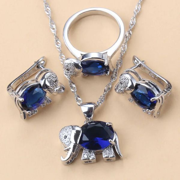 Sets 12 Farben Elefantenkostüm 925 Mark Schmucksets mit blauen Stein-Creolen und Halskette Ehering für elegante Frauen-Sets