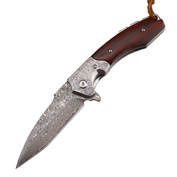 A2263 Flipper-Klappmesser M390/VG10 Damaststahl-Tanto-Spitzenklinge Palisander mit Stahlblechgriff Outdoor-Kugellagerscheibe Schnell zu öffnende Messer