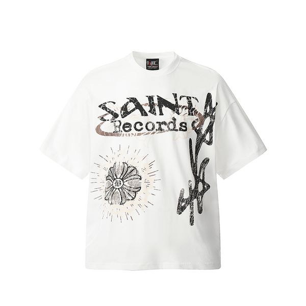 T-shirt con stampa completa streetwear 24SS T-shirt oversize bianca marrone per uomo donna