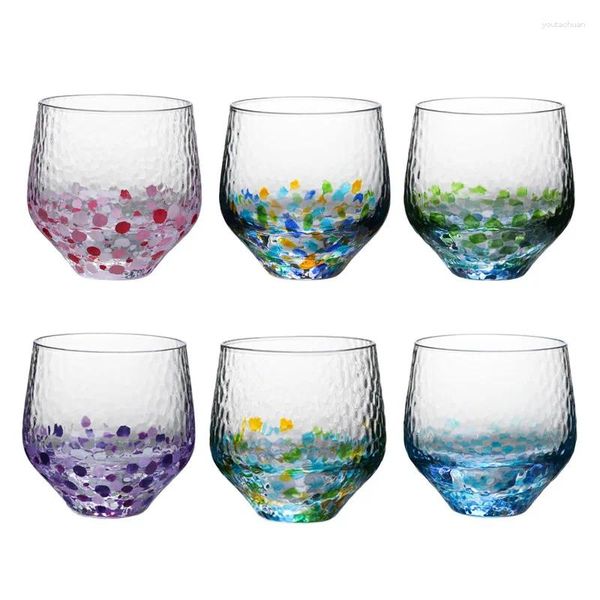 Weingläser, 240 ml, farbiger Sternenhimmel-Tasse, japanischer Stil, handgefertigt, Hammer-Kristallglas, weibliches Wasser, Teetasse, Geschenk, Whisky-Becher für Frauen