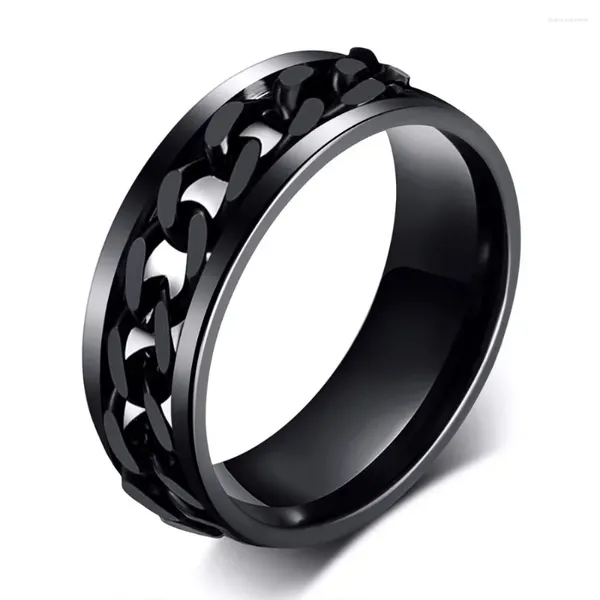 Küme halkaları serin siyah spinner zincir yüzüğü erkekler için lastik doku paslanmaz çelik dönebilir bağlantılar punk erkek anel ittifak