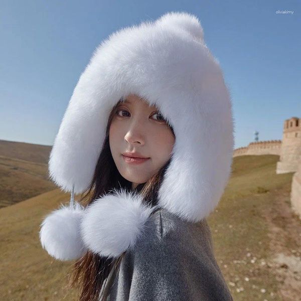 Berets inverno ao ar livre lei feng chapéu de couro completo rex cabelo quente voando moda russa espessada proteção de ouvido de esqui