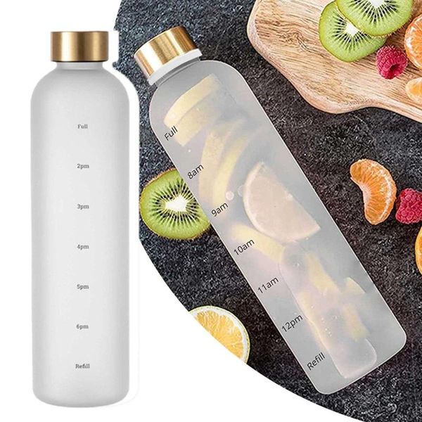 Wasserflaschen, kreativ, weiß, wiederverwendbar, Motivationsflasche, PC-Raumbecher, Kunststoff, 1000 ml, Tassen-Set, Garrafas de Agua