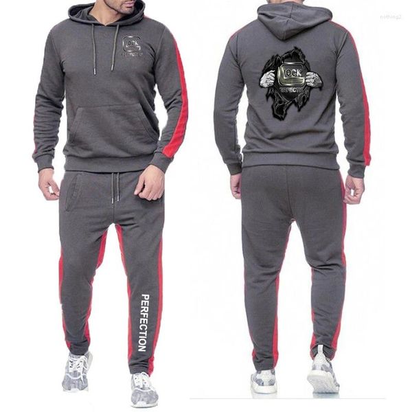 Männer Trainingsanzüge 2024 Frühling Herbst Perfektion Schießen Druck Casual Langarm Mit Kapuze Hoodies Sport Hosen Gewöhnlichen Solide