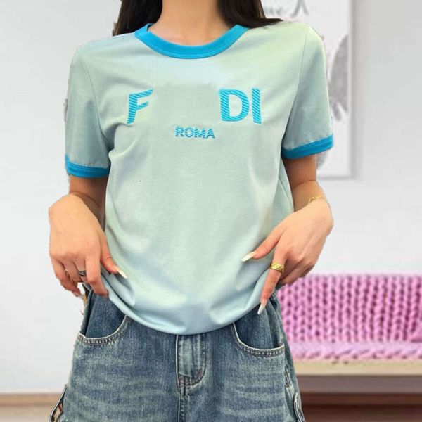 2024SSSS, Womens Tir Shirt Designer F T Camisetas Mulheres Simple Solid Color Graphics Tee Loose Casual Curto Molho de Matas de Matadilho