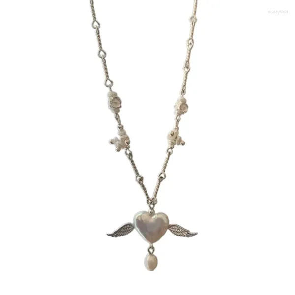 Ожерелья с подвесками E0BF, модное ожерелье с сердечками и крыльями, регулируемое колье, цепочка на ключицу, ювелирные изделия