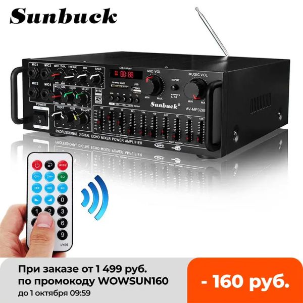 Колонки 2000 Вт 5,0 Bluetooth 2-канальный усилитель мощности Hi-Fi 326BT 12 В/220 В AV-усилитель динамик с пультом дистанционного управления 4 микро для дома в автомобиле