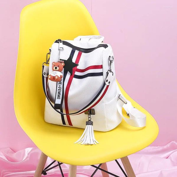 Sacos escolares branco preto para mulheres 2024 moda zíper senhoras mochila pu bolsa de couro crossbody ombro você