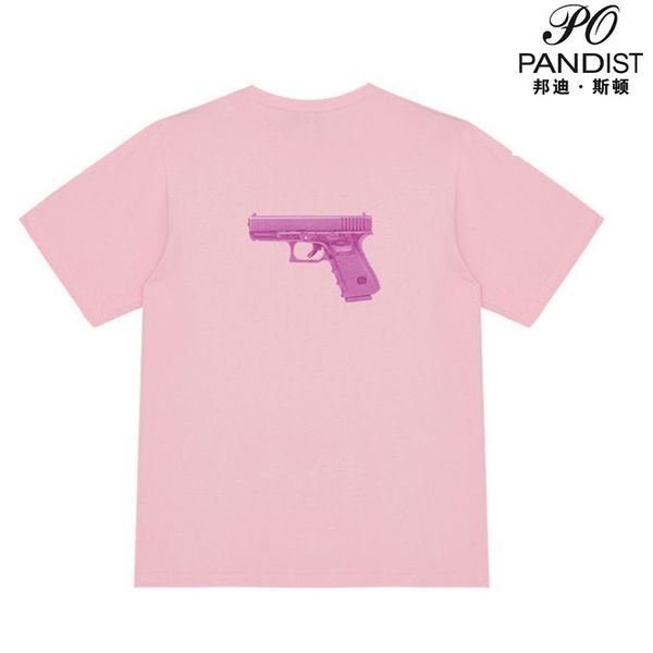 PANDIST Корейская китайская шикарная злая забавная розовая футболка для пары с пистолетом, свободная футболка с короткими рукавами в стиле Харадзюку, хип-хоп, скейтбординговая футболка