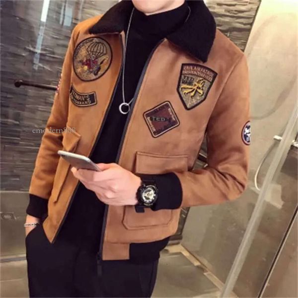 Jaqueta bomber vermelha masculina piloto e casaco gola de pele erkek cáqui inverno slim fit deerskin parka veet atacado emodern888