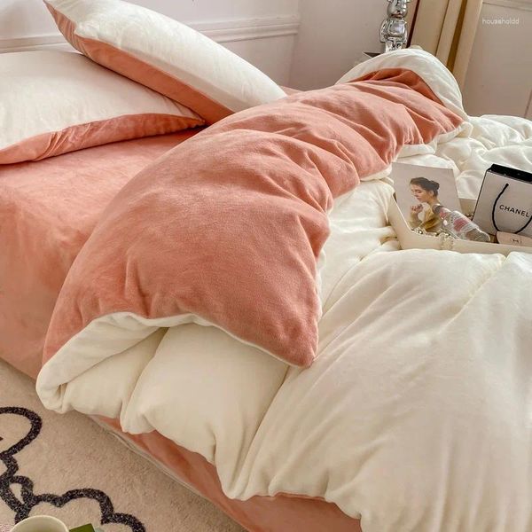 Комплекты постельного белья, зимний двусторонний плюшевый пододеяльник с простыней, наволочкой, постельное белье, домашний текстиль, роскошный 4 шт., королевский размер