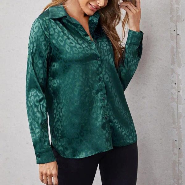 Camicette da donna Camicia da donna design jacquard Stampa leopardata maniche lunghe Cardigan con risvolto Camicetta formale stile business per la primavera liscia