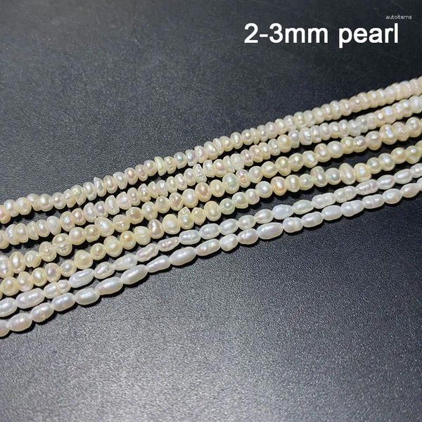 Pedras preciosas soltas finas 2-3mm, pérolas naturais de água doce, formato de arroz, contas para fazer jóias, pulseira diy, colar de 14''