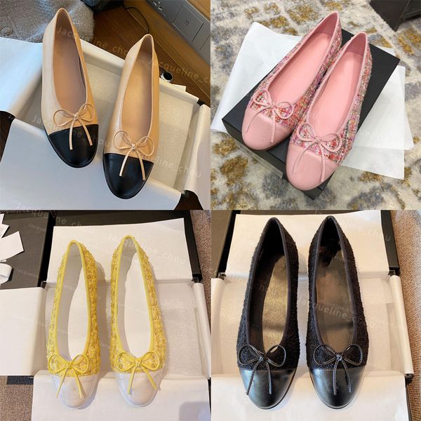 Tasarımcı Sandallar Klasik Bale Daireler Slingback Sandal Balıkçı Ayakkabı Espadilles Kadın Parti Elbise Ayakkabı Tıknaz Topuklular Mektup Yay Balerin Çıplak Pompalar Boyut