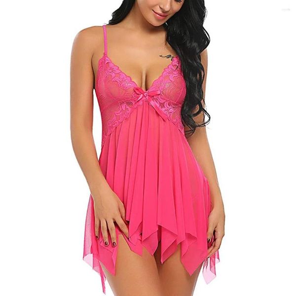 Reggiseni Set Lingerie sexy per le donne Taglie forti Fiore Babydoll in pizzo Scollo a V Sleepwear Strap Chemise Corpo intimo sexy-porno