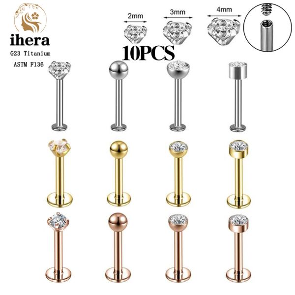 Yüzükler 10pcs G23 Titanyum Labret Delici Dudak Halkası 16G F136 Dahili iplik burun saplama küpe tragus sarmal kıkırdak piercing takı