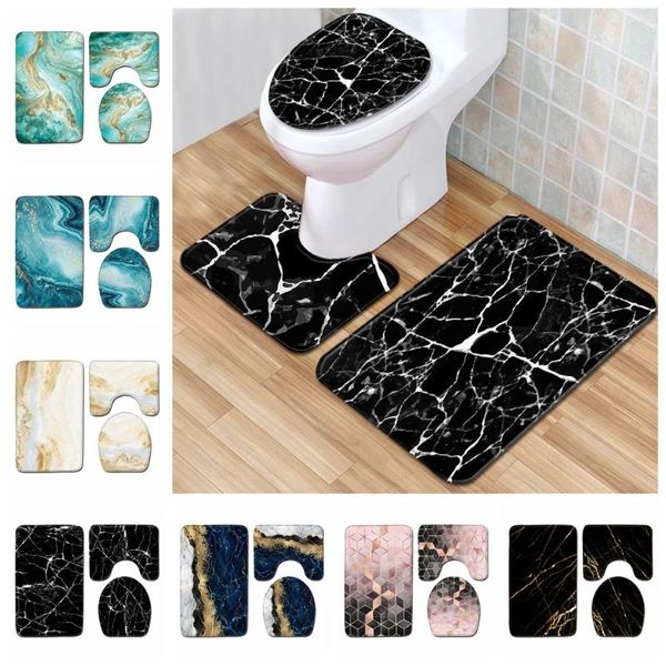 Tappetini da bagno 3 pezzi Set ecologico antiscivolo assorbente tappeto da bagno tappeto tappetino WC struttura in marmo decorazione della casa porta piedino