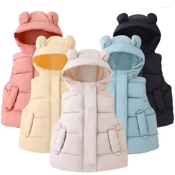 Giù Cappotto Gilet invernali per bambini Con cappuccio 2024 Tinta unita Caldo Gilet per neonato Giacca imbottita in cotone Senza maniche Gilet autunnale per bambina