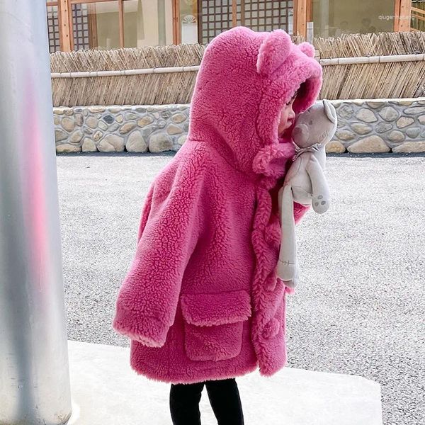 Imbottiture Cappotto Veri Bambini Pelliccia di Agnello di pelle di Pecora Per Le Ragazze Accogliente Sciolto Tosatura Delle Pecore Giacca 2024 di Lana di Inverno Casual Caldo Della Tuta Sportiva ragazzi