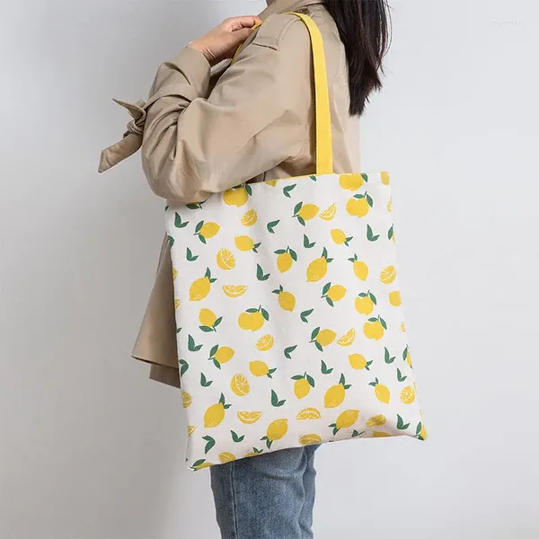 Abendtaschen Doppelseitige Dual-Use-Schulter Baumwolle Leinen Tasche Handtasche Einkaufstasche 2024 Weibliche Fruchtdruck Leinwand Tuch Totes