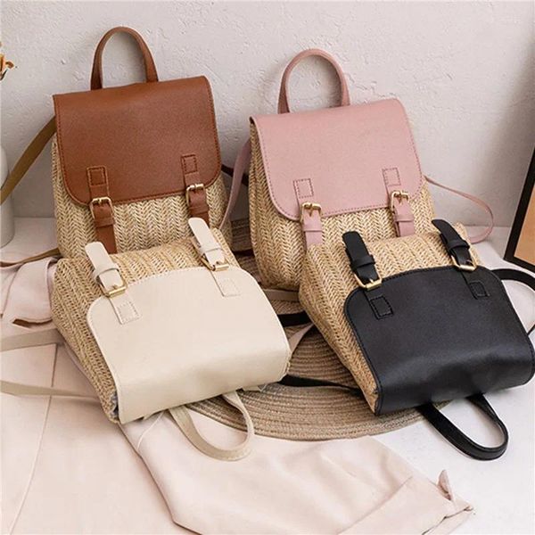 Mochila na moda sacos de palha para mulheres mini vintage tecer bolsa feminina nicho designer saco high-end pequeno rattan tecido