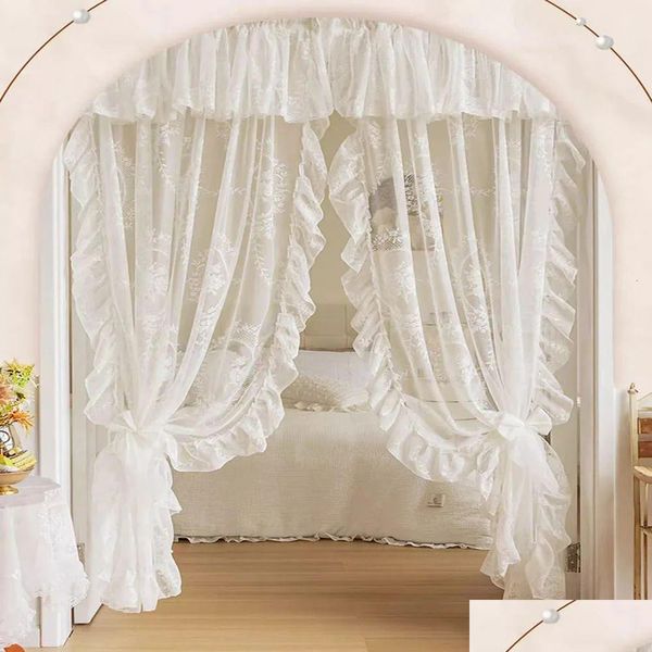 Cortina Francesa Elegante Bordado Branco Ruffle Tle com Valance para Meninas Quarto Sala de Estar Sheer Drapes Rideaux Voilage 240115 Dr DHDWV