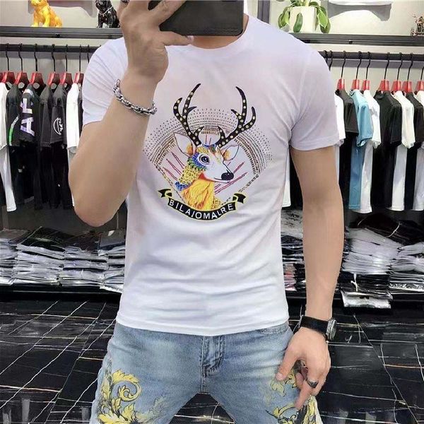 Erkek Tişört Yaz Yeni Moda Sıcak Elmas Karikatür Baskı Geyik Unisex Tees Yüksek Kaliteli Yuvarlak Boyun Üstleri Günlük Parti Kıyafetleri