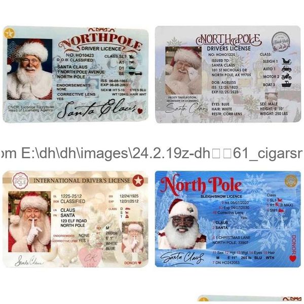 Decorazioni natalizie Carta d'identità di Babbo Natale in plastica Novità Slitta persa Patente di volo Riempitore per scatola della vigilia di Natale Regalo Claus Patente di guida Drop Dhpzr