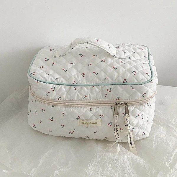 Sacos cosméticos grande capacidade senhoras algodão retro floral feminino compõem caso bolsas bolsa portátil feminino saco de armazenamento de viagem