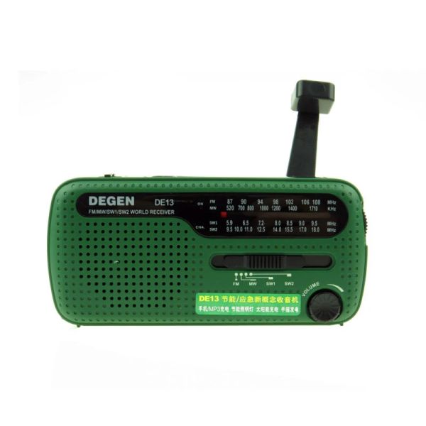 Rádio degen de13 fm am sw rádio manivela dínamo energia solar emergência retro rádio a0798a receptor mundial rádio portátil