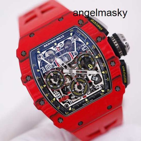 RM Cronógrafo Último Relógio de Pulso Automático RMwatches Red Devil Rm1103 Mens Watch Ntpt Fibra de Carbono Automático Mecânico Suíço Famoso Relógio Luxo Spo